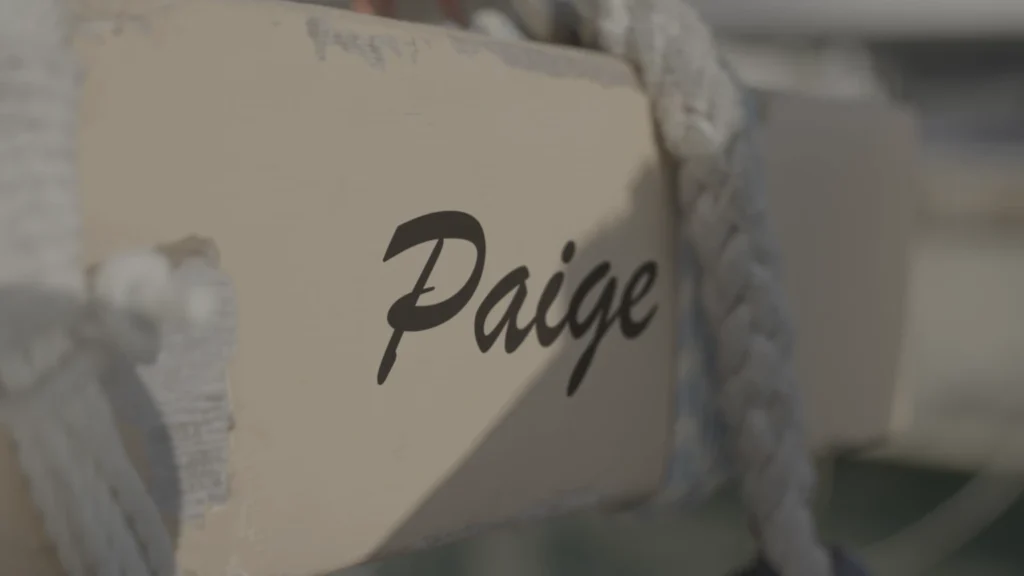 Paige Barber's name on the Hōkūleʻa