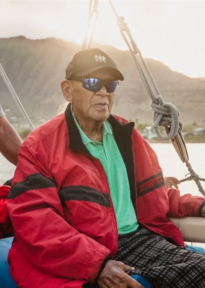 A photo of Buffalo Keaulana by Jonathan (Sal) Salvador for PVS, used for the Nā ‘Aumākua Project.
